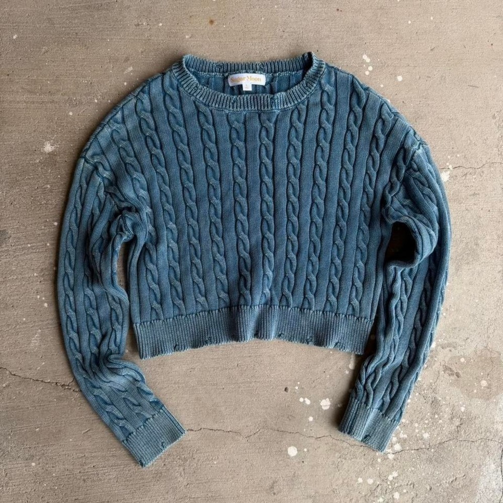 Sugar Moon‎ blue cable knit sweater